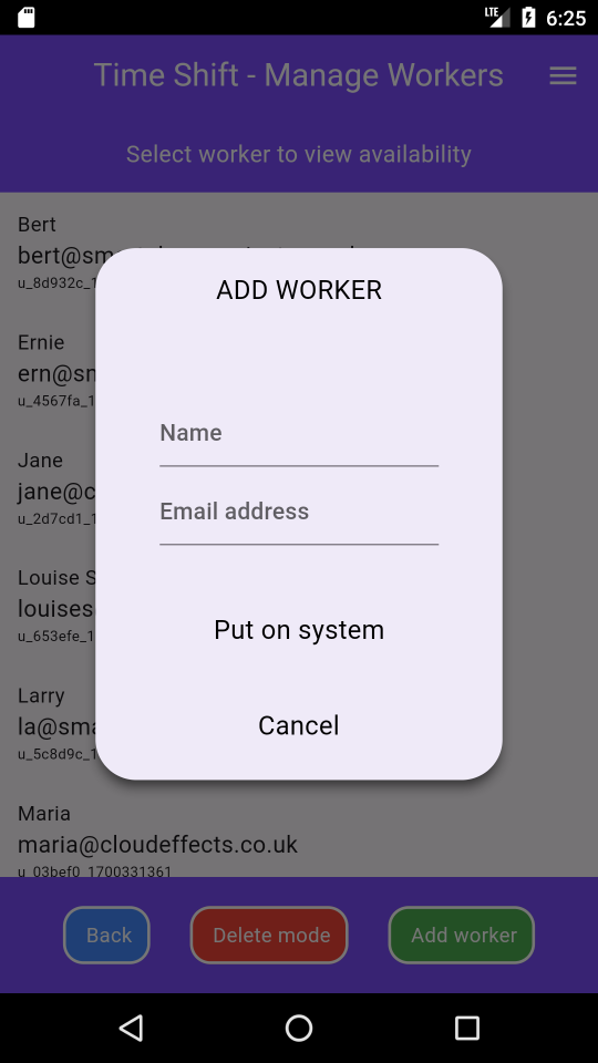 Time Shift App, add a worker.