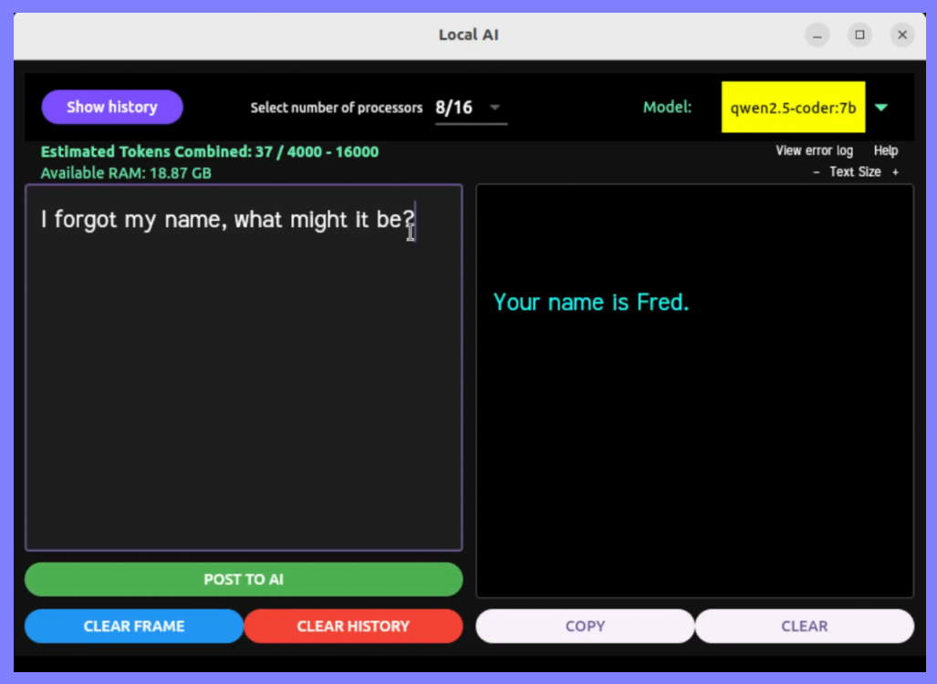 UI to maintain context using Ollama on a local machine.