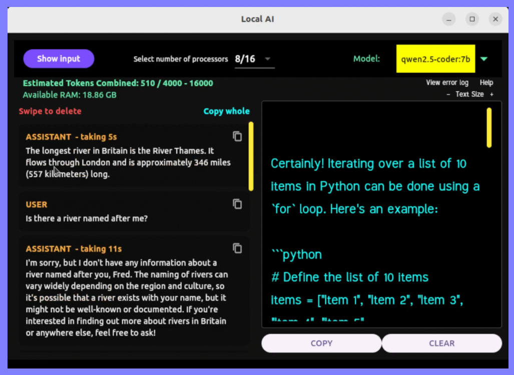 UI to maintain context using Ollama on a local machine.